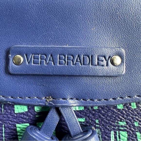 Vera Bradley tassel wristlet, Navy/Teal Art Plaid, two pockets, card holder - Picture 6 of 8
